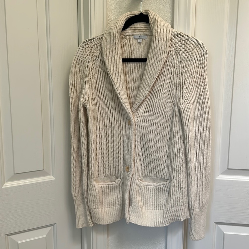 Cream White GAP Chunky Knit Sweater Coat